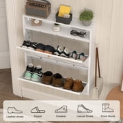 Marcree Metal Shoe Cabinets with 2 Flip Drawers, Hidden Cabinet Organizer for Shoes, Entryway Table with Shoes Storage, Wall-Mounted Shoe Cabinet for Hallway, Bedroom, Doorway, White