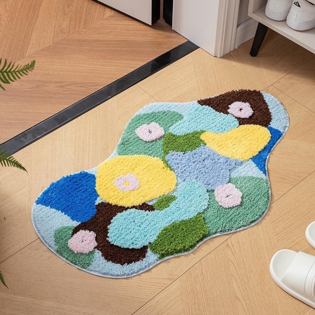 Alfombra de baño verde con diseño de musgo, diseño 3D irregular, con plantas florales, ultrasuave, absorbente y antideslizante.