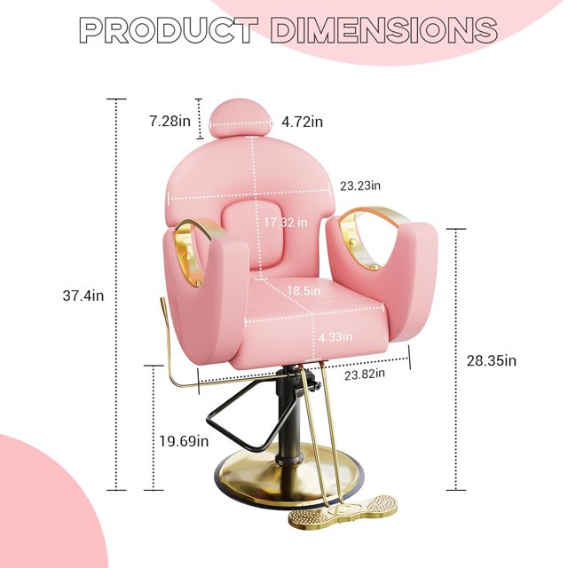 QinaQin 360 Degrees Rotation Barber Salon Chair, Hydraulic, Pink