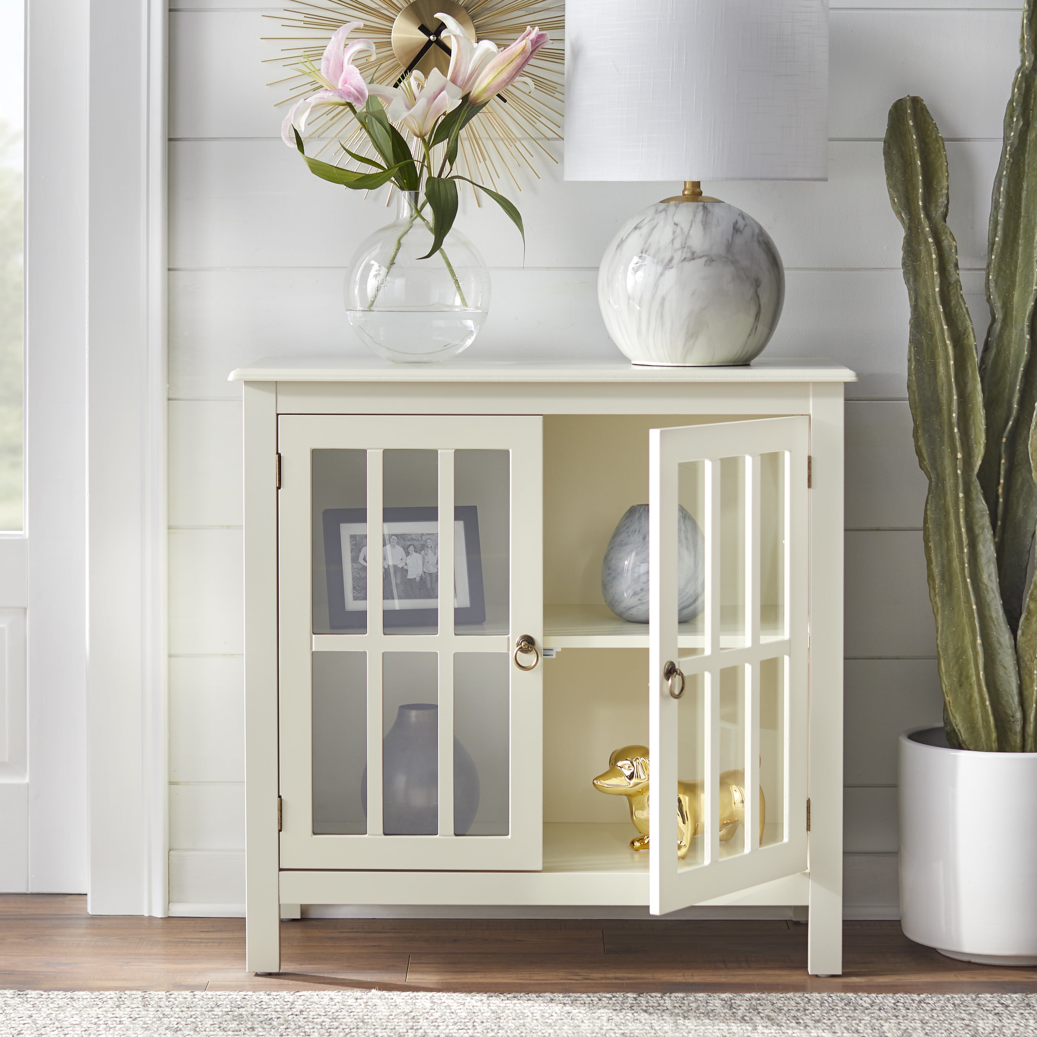 Simple Living  Portland 2-Door Glass Cabinet Antique White
