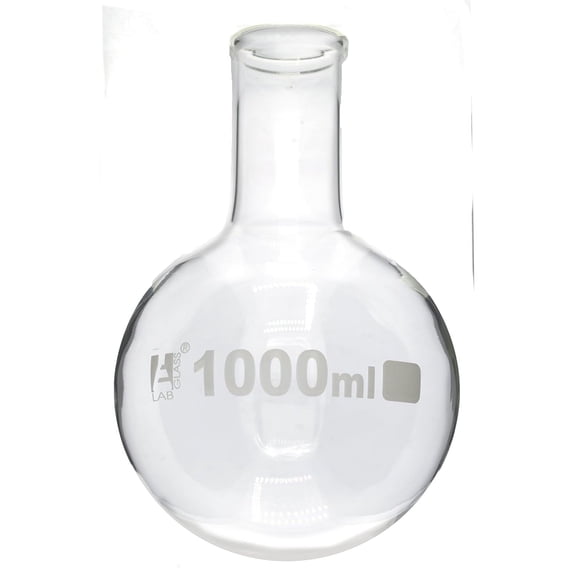 Boiling Flask, 1000ml - Borosilicate Glass - Round Bottom, Narrow Neck (1.55" ID) - Eisco Labs
