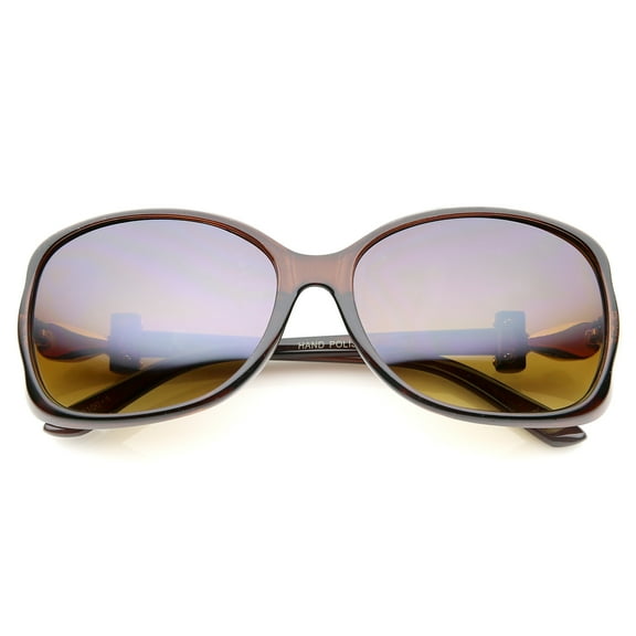 sunglassLA Unisex Women's Metal Temple Rhinestone Accent Gradient Lens Oversized Sunglasses (Brown-Gold / Amber) - 61mm