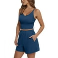 thumbnail image 4 of Kilaqueen Womens Summer 2 Piece Outfits Sleeveless Ribbed Knit Slim Fit Crop Top and High Waisted Shorts Matching Workout Sets Tracksuits, 4 of 7