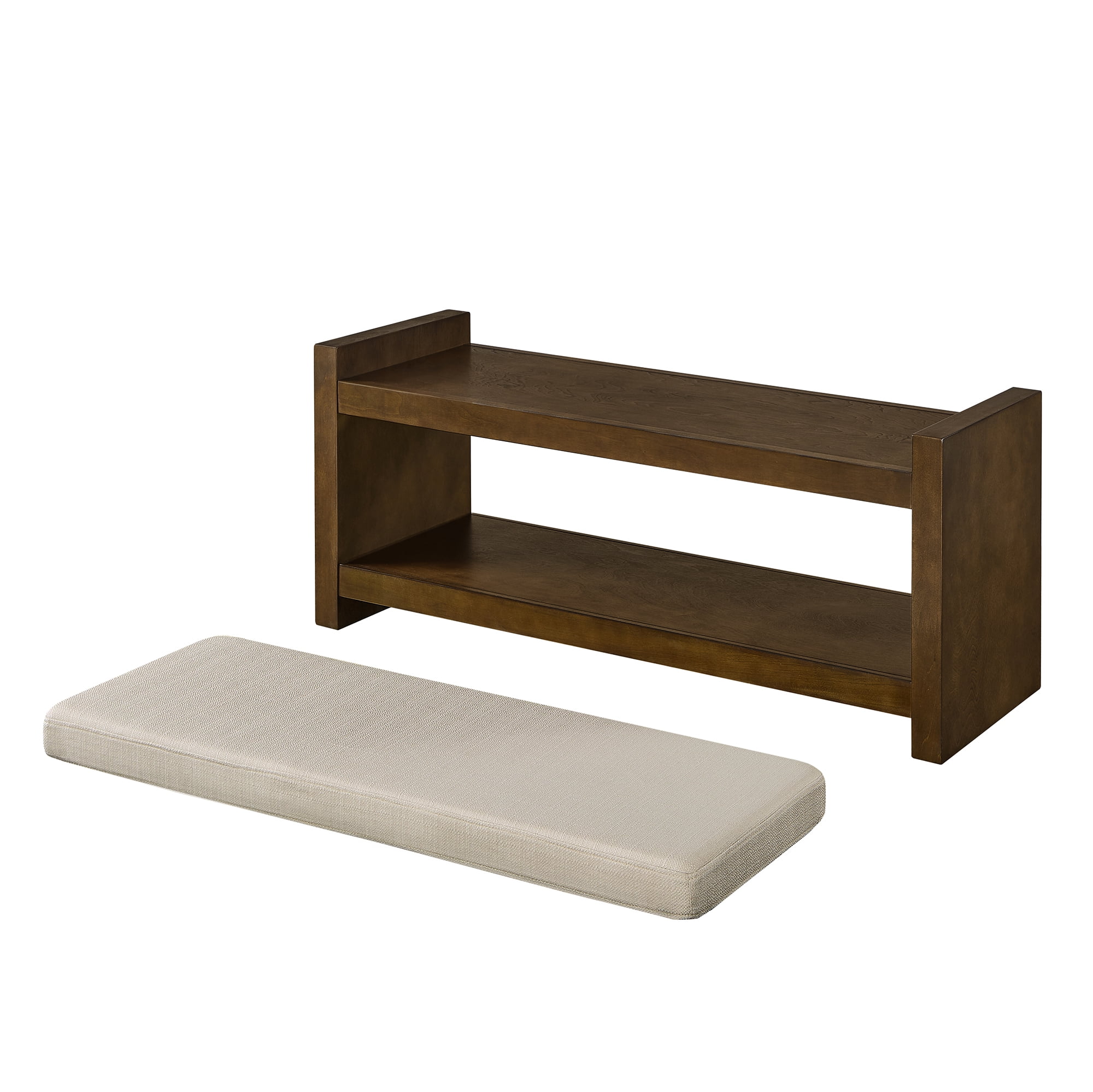 Accent Bench with Lower Shoe Shelf and Removable Cushion, 40-Inch Padded Entryway Bench for Living Room and Bedroom, Linen