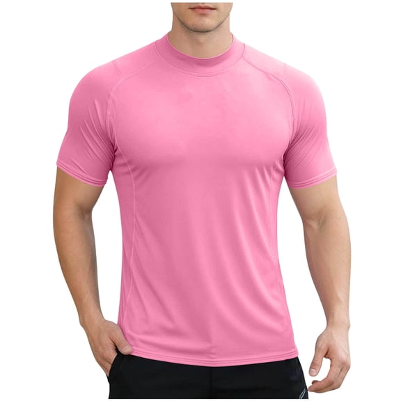 USNSM Men's Short Sleeve UPF 50 Sun Protection Shirts Quick Dry Athletic Fitness T-Shirt Hiking Running Swimming Rash Guard Pink XXXL