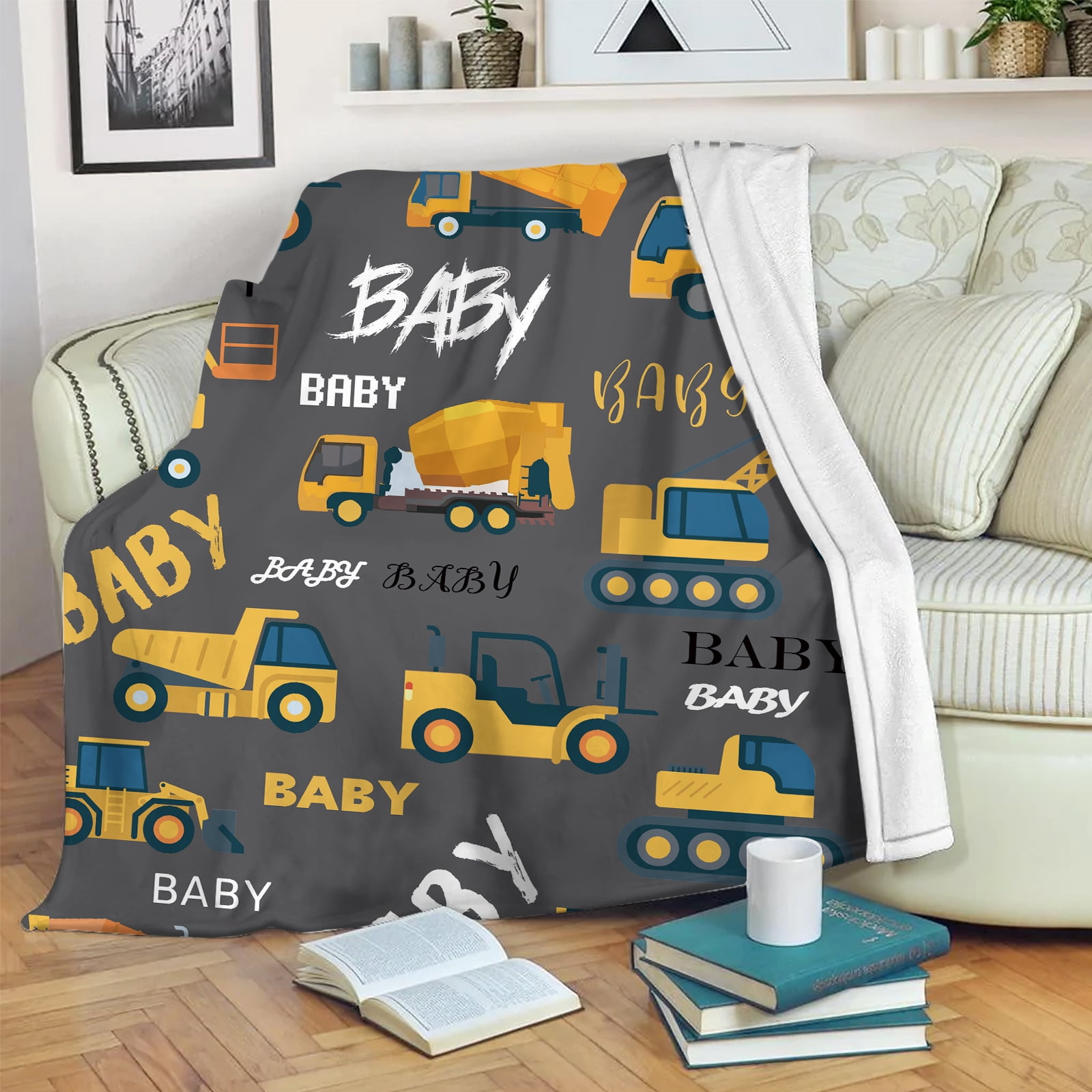 Construction Truck Blanket Kids Fleece Throw Blankets for Girls Boys Soft Fuzzy Flannel Tractor