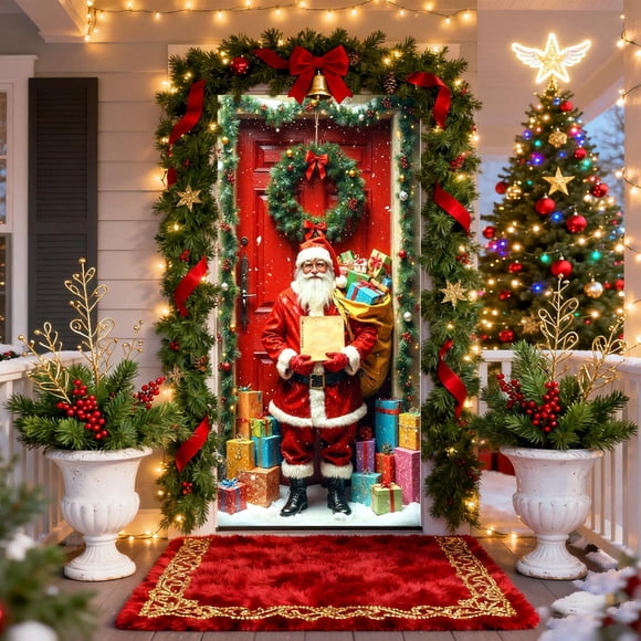 pstuiky Cubierta navideña para puerta de 35 x 72 pulgadas, cortina navideña para puerta, decoración navideña para puerta y pared, decoración para fiestas y festivales