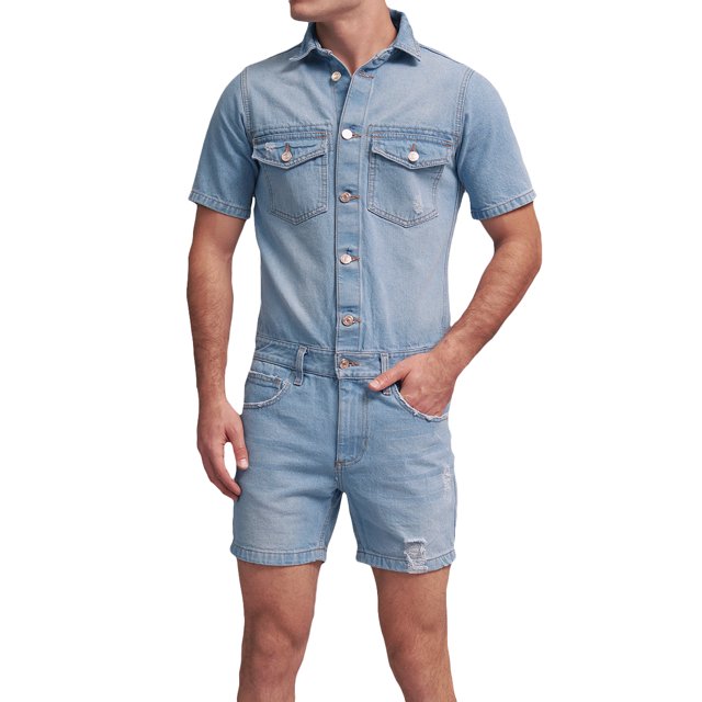 Overall de mezclilla MCHK 8011. Manga y short corto, Botones frontales, Para hombre. MCHK Overall / Mono