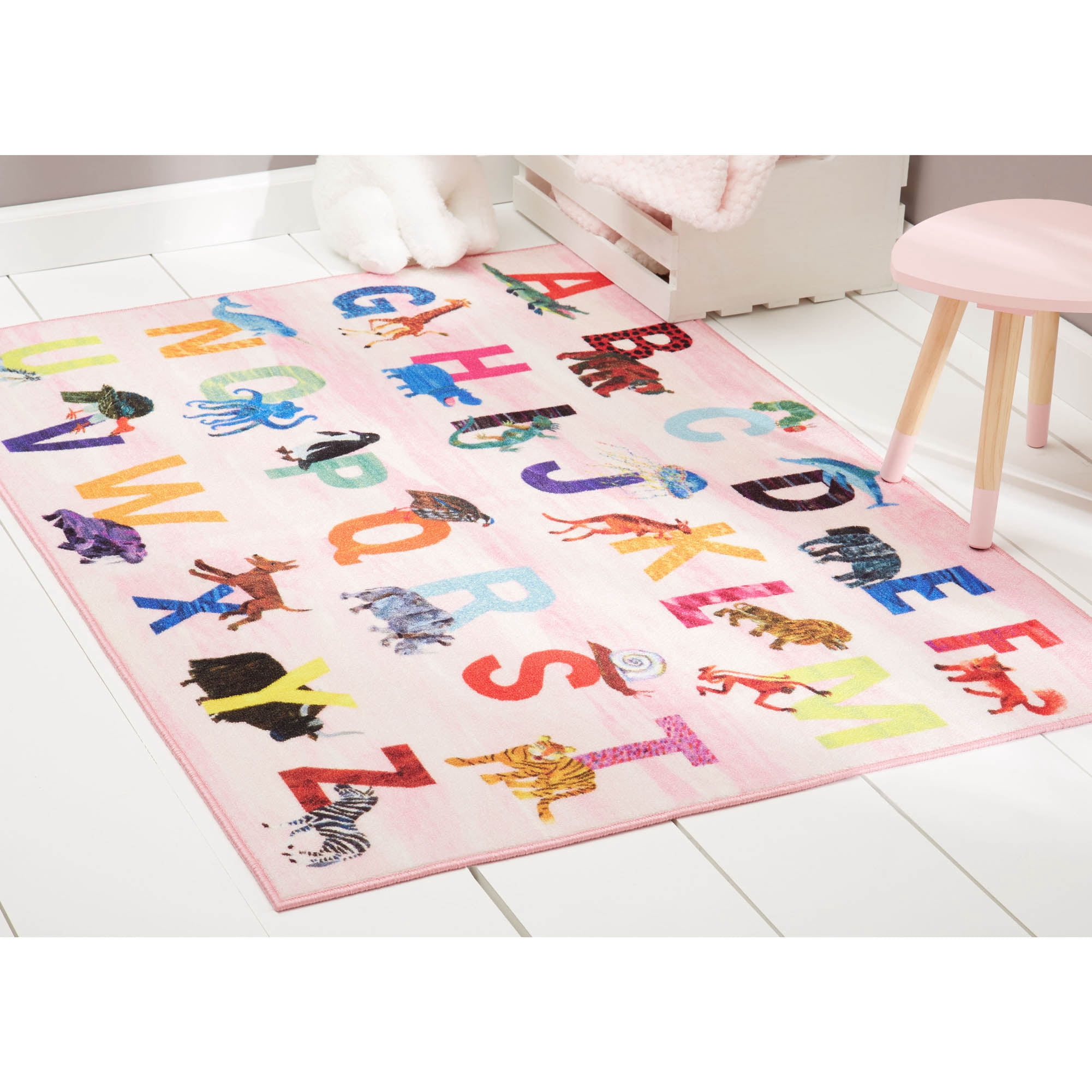 Eric Carle Elementary Pink Alphabet Kids Area Rug Pink/Blue, 6'6"x9'5" Rectangle