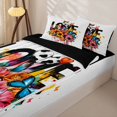 thumbnail image 3 of Manfei Ink Groovy Daisy Zipper Full Size Comforter Sets with Fitted Sheet and 2 Pillowcases, Drip Rose Butterfly Zipper Bedding Set, White Orange, Black Reversible, 4 Pieces, 3 of 7