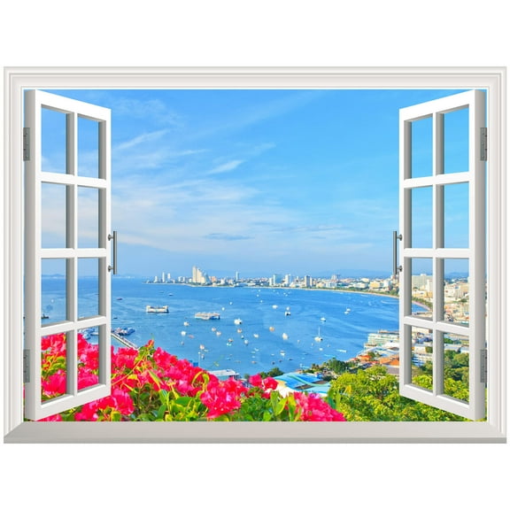 wall26 Removable Wall Sticker/Wall Mural - Beach of Pattaya | Creative Window View Wall Decor - 24"x32"