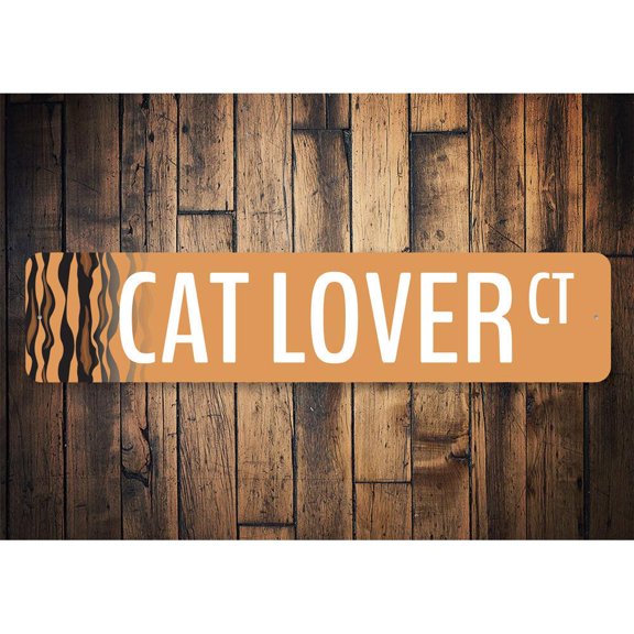 Cat Lover Street Novelty Sign, Metal Wall Decor - 4x18 inches