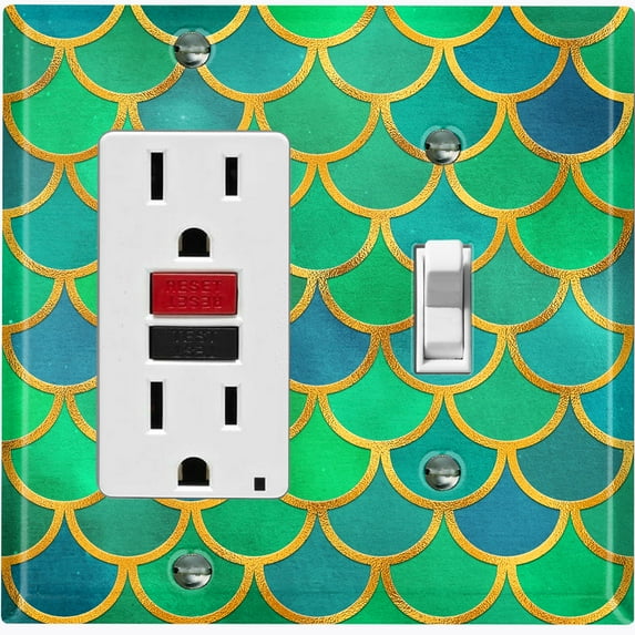 Metal Light Switch Plate Outlet Cover Mermaid Blue Green MER009