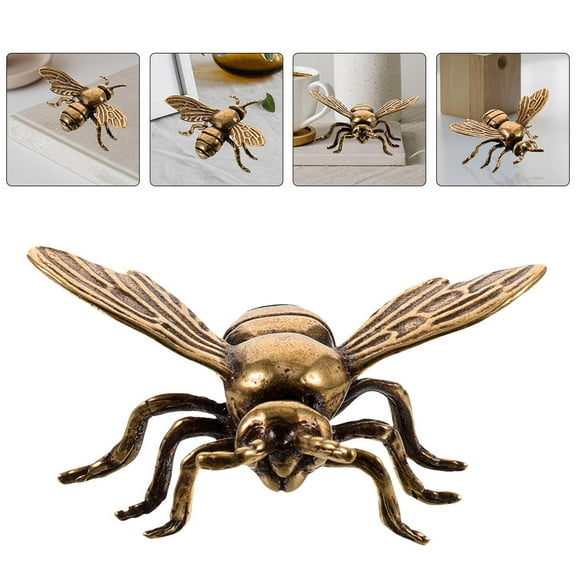 OUNONA Golden Brass Bee Figurines for Decoration Miniature Statues Home Decor 2pcs Set