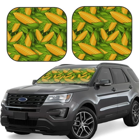 Hirioo Fresh Corn 1 for 2PCS Windshield Sun Shade Foldable | Front Windshield Shade for Sun Heat and UV Rays-Large