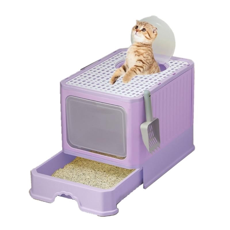 Yiran Fully Enclosed Foldable Drawer Type Cat Litter Box, Purple
