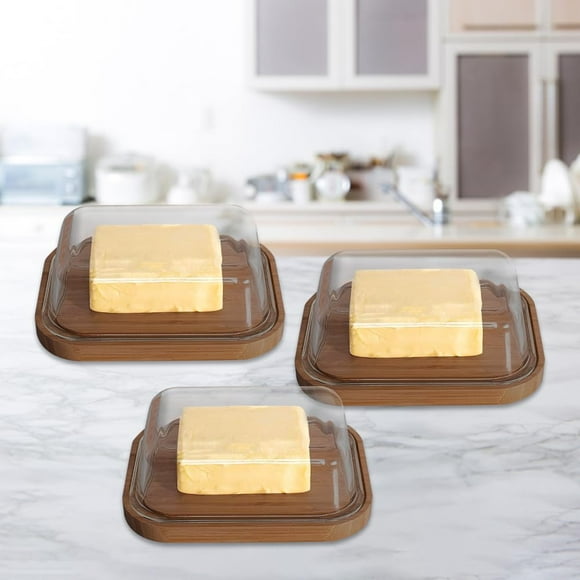 Borosilicate Glass Butter Dish With Bamboo Lid Pack Of 3, Transparent | Borosilicate Glass Container For Storage | Microwave Safe | Bamboo Butter Board