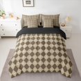 thumbnail image 2 of Homewish Brown Rhombus Checkered 7pcs Bedding Comforter Set,Retro Boho Geometric Queen Bedding Sets,Bohemian Plaid Print Queen Sheet Sets For Girls Teens,Breathable Home Decor Reversible, 2 of 8