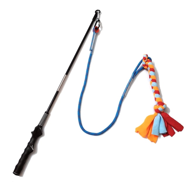 Interactive Flirt Pole Toy for Dogs Chase and Tug of War,Durable Teaser Wand with Pet Fleece Rope Lure Toy to Outdoor Exercise & Training for Small Medium Large Dogs