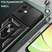for Motorola G54 5G Case with Slide Camera Cover for Men, Military Grade Drop Phone Cover Case with Rotate Ring Kickstand for Moto G54 5G SJ Black
