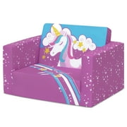 Delta Children Unicorn 2-in-1 Cozy Convertible Flip-Out Foam Chair, Toddler, Pink