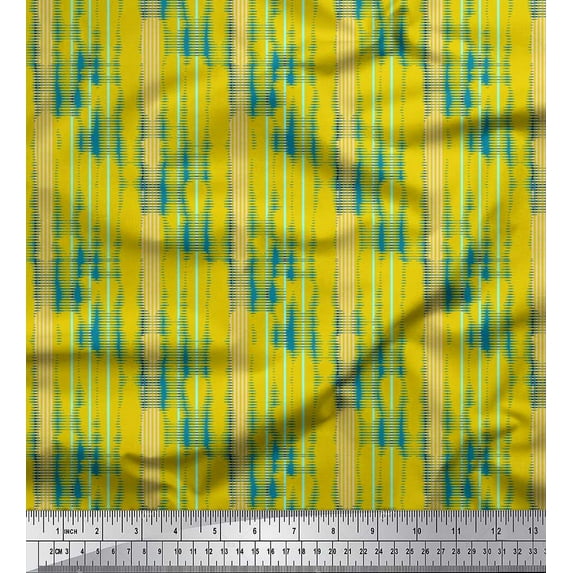 Soimoi Yellow Georgette Viscose Fabric Vertical Stripe Printed Fabric 1 Yard 42 Inch Wide