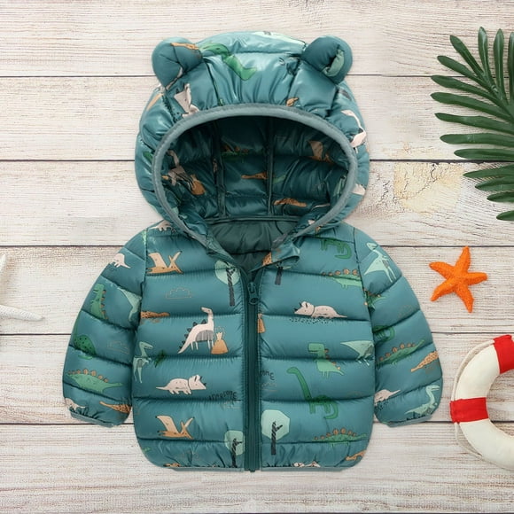 zanvin Fall Jacket For Her Clearance,Christmas Gifts,Toddler Kids Baby Boys Girls Fashion Cute Dinosaur Pattern Windproof Padded Clothes Jacket Hooded Coat,Green,12-18 Months