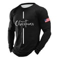 thumbnail image 4 of Christmas T-Shirts for Men Long Sleeve Flag Letter Print Pajamas Tee Crew Neck Casual Slim Fit Family Xmas Gift Men T Shirts Black L, 4 of 4