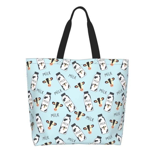 Easygdp Milk Bottles And Cow Head Bolsas Tote para Mujer, Bolsos de Hombro para Viaje, Bolsos de Mano de Gran Capacidad para Compras y Trabajo