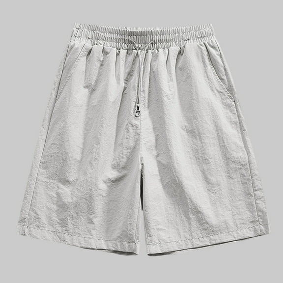 PiGOGI Men's Stretchy Casual Shorts with Drawstring Waist, Solid Color Lightweight Nylon Spandex Pants for Gym Running Summer Gray XL