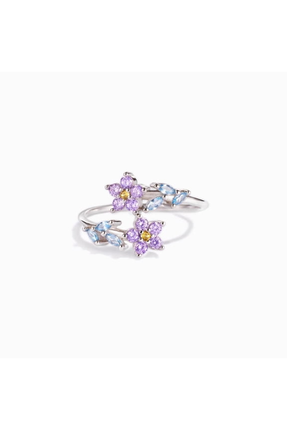 Copper Ring With Purple Flower Design Adjustable Geometric Band Spring Summer Jewelry For Women European Style