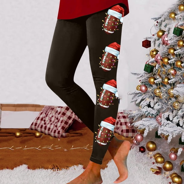WILLBEST Leggings Deportivos de Compresión con Estampado Navideño de Fútbol para Mujer, Pantalones de Yoga para Entrenamiento Físico, Correr, Deportes Extra Grande