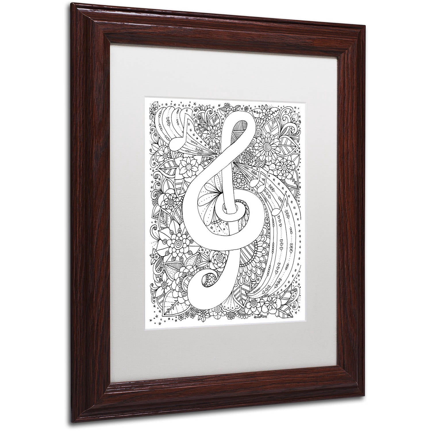 Trademark Fine Art "J-Clef Doodle" Canvas Art by KCDoodleArt White Matte, Wood Frame