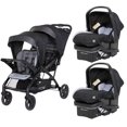 thumbnail image 1 of Baby Trend Sit N Stand Tandem Double Stroller 2.0 DLX & 2 EZ-Lift Plus Lightweight Infant Cozy Cover Car Seat Set with 5 Point Safety Harness, Stormy, 1 of 5