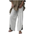 thumbnail image 2 of Women Cotton Linen Harem Pants with Pockets Boho Comfy High Waist Floral Print Loose Capri Pants Palazzo Trouser, 2 of 6