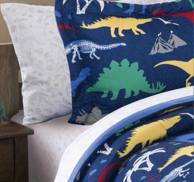 Kids// Teens Dinosaurs Land, Twin Size Elegant Home Multicolors Blue Green Dinosaurs Design Fun Printed Sheet Set with Pillowcases Flat Fitted Sheet for Boys