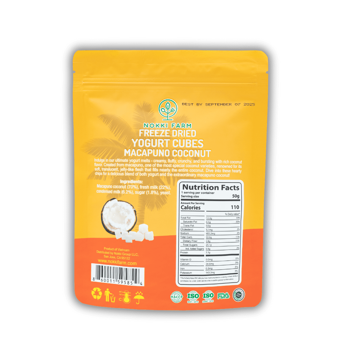 NOKKI FARM Freeze Dried Macapuno Coconut Yogurt Melts - Healthy & Exotic Tropical Fruit Snacks, Low in Sugar, No Preservatives, Kid-Approved Shelf-Stable & Portable On-The-Go Snacking, 1.76oz x 6