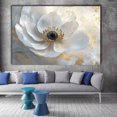 thumbnail image 2 of Mudket White and Grey Flower with Gold Accents Canvas Wall Art, Framed Floral Print, Ready to Hang Wall Decor for Living Room Bedroom, Elegant Artwork - 12"L x 8"W, 2 of 10