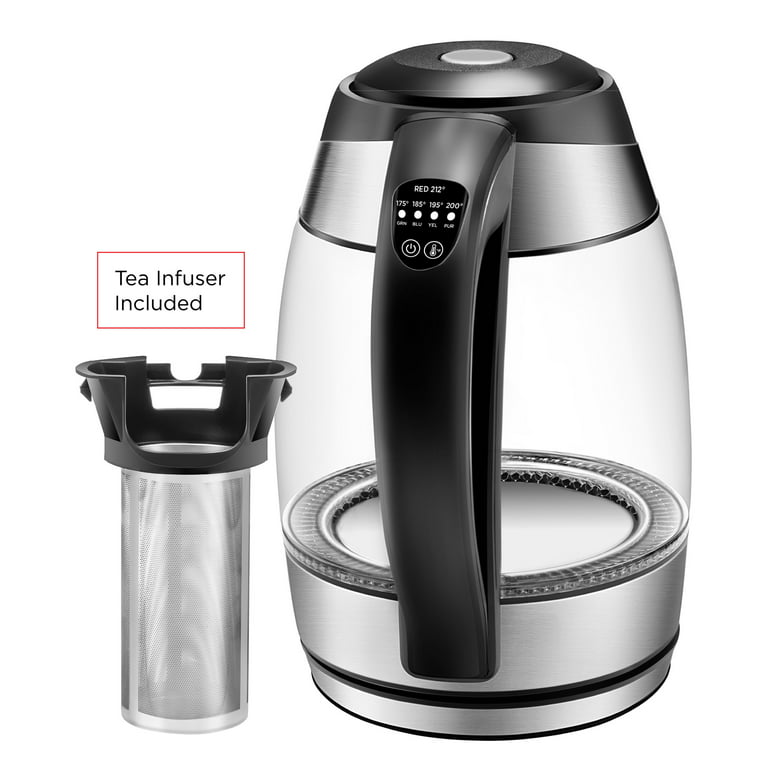Chefman RJ11-17-TI Electric Glass Kettle with Tea Infuser 1.8 L, Light  Silver