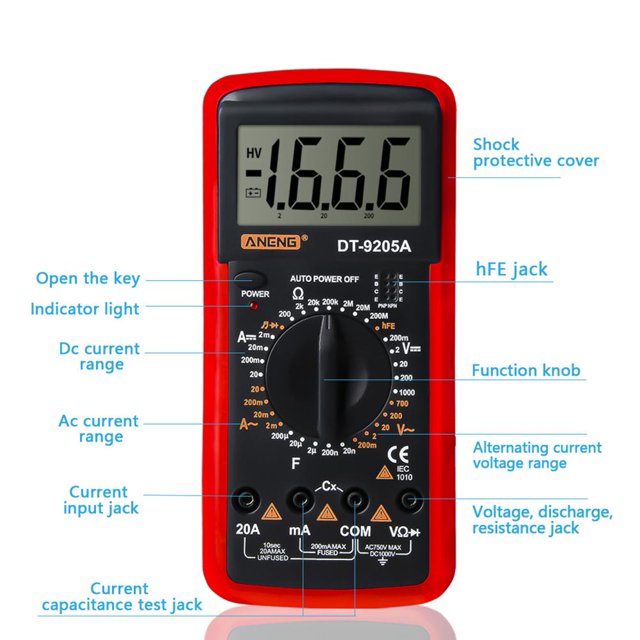 ANENG DT-9205A Multímetro digital Medidor de capacitancia de resistencia de corriente de voltaje Sywqhk Para estrenar