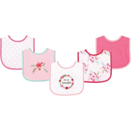 - Luvable Friends Baby Boy and Girl Drooler Bib with PEVA Back, 5-Pack - Floral