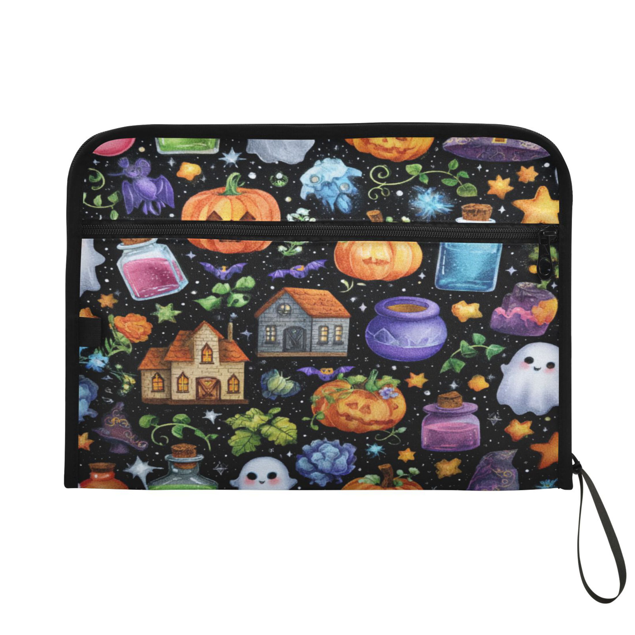 13 Individual Pockets Organ Folder Waterproof A4 Size File Folder Home Work Office Categorized Storage File Manager Spooky Halloween Fabric