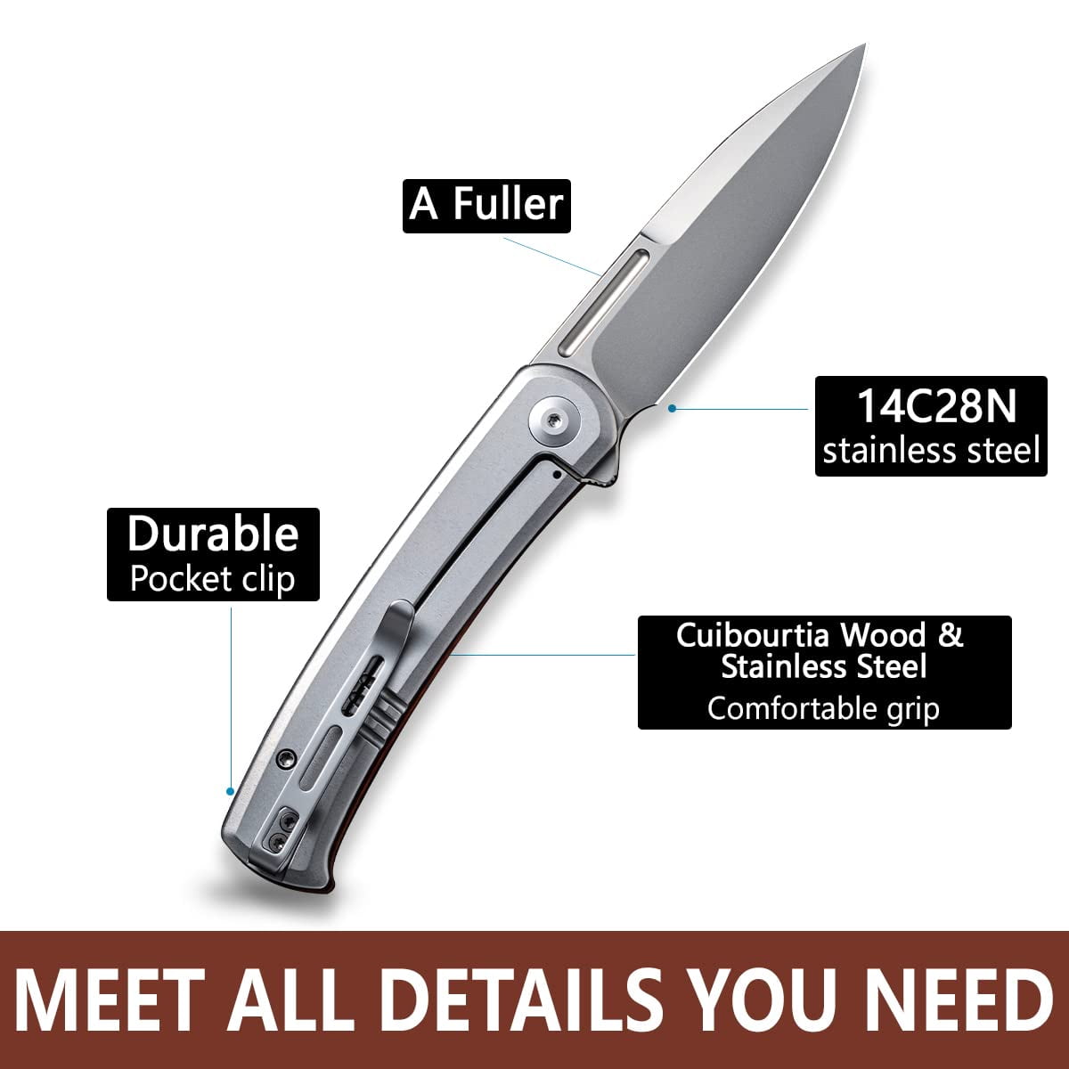 CIVIVI Cetos Folding Knife, 3.48-in 14C28N Blade  Frame Lock C21025B-4