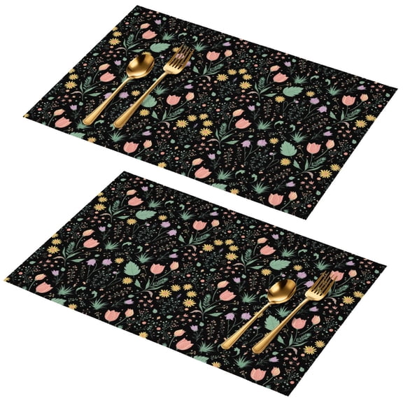 Placemat, Pioneer Flower Floral Print Pattern Place Mats Table Mat Set Of 2, PVC Washable Placemats for Party Kitchen Dining Decoration, 18x12 Inch, Fade Resistant