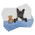 thumbnail image 1 of Ambesonne Animal Place Mats Set of 4, French Bulldog with Bear, Standard Size, Multicolor, 1 of 6