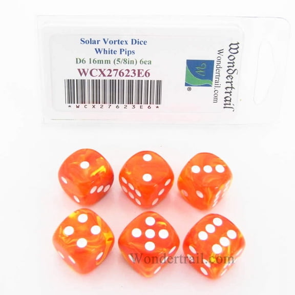 Solar Vortex Dice with White Pips 16mm (5/8in) D6 Set of 6 Wondertrail