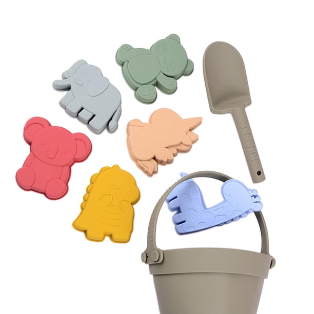 LSLJS 8 Pcs Jouets de Plage en Silicone avec Sac de Plage Portable - Ensemble de Plage d'Été en Silicone pour Enfants avec Moules de Jouets de Sable Ensemble Pelle Seau