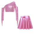 thumbnail image 5 of TSSOE Kids Girls 2 Piece Sequin Jazz Dance Outfit Long Sleeve Metallic Fringed Crop Top and Mini Pleated Skirts Set Pink 10, 5 of 7