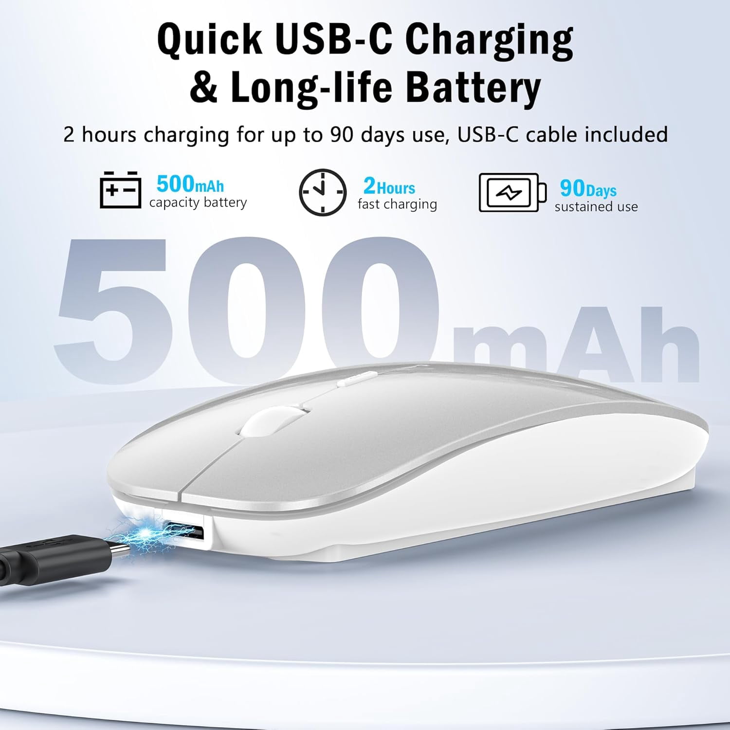 Bluetooth Wireless Laptop for MacBook Air iPad Mac, 2.4G Rechargeable Computer with Jiggler Mode, Silent Optical 2 Mode Bluetooth 5.2/3.0 & 2.4G USB-A/Type C Portable Mice, Silver