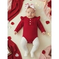 thumbnail image 6 of BemeyourBBs Infant Baby Girl Valentines Day Outfit Cute Newborn Spring Clothes Ruffled Long Sleeve Bodysuit Heart Print Overalls Flare Pants Set Headband, 6 of 9